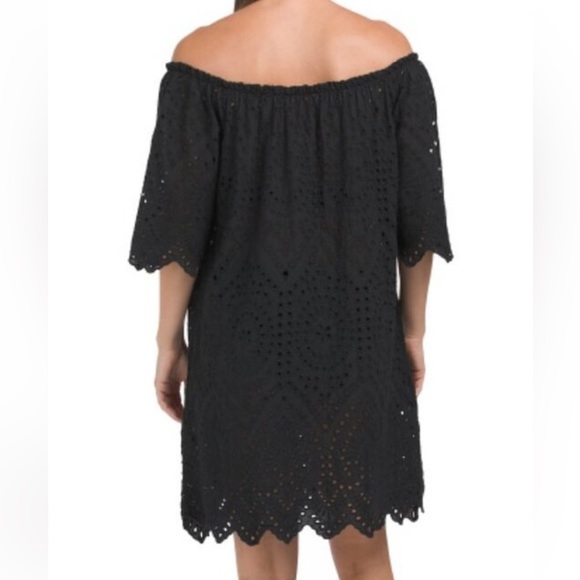 Memory Made in Italy size small eyelet black dress off shoulder cotton - Picture 2 of 12